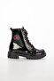 Girl's Black Shiny Leather Lace-up Zippered High-Top Boots Thick Sole Comfortable Winter Shoes - 5