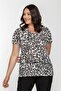 V-Neck Leopard Pattern Basic Tshirt-ecru