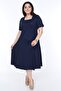 Women's Navy Blue Short Sleeve Square Collar Dress - 3