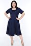 Women's Navy Blue Short Sleeve Square Collar Dress - 4