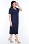 Women's Navy Blue Short Sleeve Square Collar Dress - 5