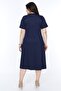 Women's Navy Blue Short Sleeve Square Collar Dress - 7