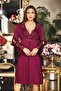 561 Combed Cotton Lace Short Six Pieces Nightgown Dressing Gown Set Claret Red