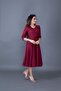 Claret Red Pocket Detailed V-Neck Midi Length Flared Dress - 7