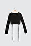 Siyah Kruvaze Yaka Fitted/Vücuda Oturan Crop Esnek Örme Bluz TWOSS21BZ0446 - 7