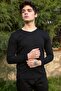 Men's Black Slim Fit V-Neck Combed Cotton Long Sleeve T-shirt F51550 - 2