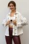 White Shirt Collar Long Sleeve Buttoned Double Pocket Embroidered Oversize Casual Woven Shirt Jacket - 5
