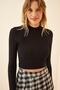 Women's Black Ribbed Half Turtleneck Camisole Crop Blouse - 3