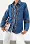 Women's Blue Denim Jeans Double Pocket Authentic Embroidery Embroidered Jacket