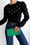 Women's Black Floral Embroidered Cotton Knitwear Sweater (Size S and M Compatible) - 7