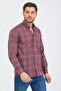 Men's Burgundy Long Sleeve Checkered Pocket Collar Buttoned Shirt - 2