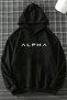 Unisex Black Alpha Printed Hooded Sweatshirt