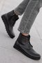 Men's Daily Black Faux Leather Lace Up Zippered High Top Boots Thick Sole Comfortable Winter Shoes - 3