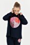 Hooded Collar Navy Blue Women's Sweatshirt Kebın