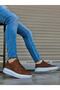 Men's Tan White Laced High-Sole Casual Light Flexible Inner Lined Sneaker Sports Shoes