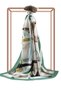 Women's Luxury Medina Silk Shawl Cream Petrol Green - 2
