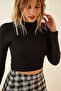 Women's Black Ribbed Half Turtleneck Camisole Crop Blouse