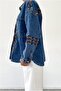 Women's Blue Denim Jeans Double Pocket Authentic Embroidery Embroidered Jacket - 6