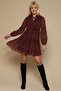 Women's Red Floral Balloon Sleeve Chiffon Dress