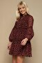 Women's Red Floral Balloon Sleeve Chiffon Dress - 2