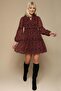 Women's Red Floral Balloon Sleeve Chiffon Dress - 3