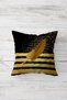 Gold Striped and Feather Patterned Concealed Zippered Throw Pillow Cover Sofa Pillow Cover Set (4pcs) - 2