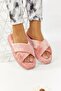 Women's Flat Heeled Square Patterned Powder House Slippers Heel Height 3.5 cm