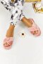 Women's Flat Heeled Square Patterned Powder House Slippers Heel Height 3.5 cm - 2