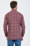 Men's Burgundy Long Sleeve Checkered Pocket Collar Buttoned Shirt - 3
