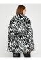 Zebra Patterned Plush Coat with Belt Detail - 5