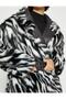 Zebra Patterned Plush Coat with Belt Detail - 6
