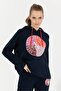 Hooded Collar Navy Blue Women's Sweatshirt Kebın - 3