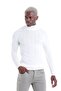 Ecru Comfort Fit Ribbed Turtleneck Wool Wool Sweater - 2