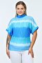Plus Size Women's Comfortable Stand Collar Pleat Detailed Blouse-blue - 3