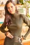 Women's Khaki Sleeve Detailed Stand Collar Ribbed Knit Sweater KZK-19000383 - 3