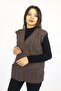 Women's V-Neck Thick Wool Goose Feet Patterned Knitwear Buttoned Pocketed Mother Vest