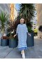 Wonderful Women's Striped Long Knitwear Tunic with Slits on the Sides - 2