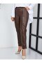 Women's Leather Trousers with Elastic Waist Brown G097-2