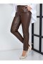Women's Leather Trousers with Elastic Waist Brown G097-2 - 7