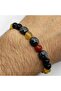 Yellow and Red Lion Bracelet with 8 mm Sphere Cut Agate and Hematite Embellished - 3