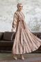 Elvira Patterned Mevlana Sleeve Hijab Dress - Powder