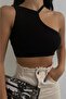 Women's Asymmetric Cut Crop Black Blouse 2082