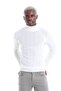 Ecru Comfort Fit Ribbed Turtleneck Wool Wool Sweater