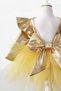 Girl's Yellow Bow Tutu Dress, Long Sleeve Yellow Birthday Dress, Bandana - 8