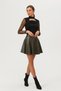 Women's Mini Flared Khaki Color Faux Leather Skirt - 8
