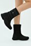Women's Black Waterproof Zippered Furry Snow Boots - 3
