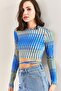 Women's Blue Waist Cross-Tie Multi-Patterned Blouse 40101048 - 4