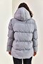 Women's Gray Hooded Lace-Up Long Puffer Coat 30301009 - 2