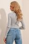 Women's Gray Turtleneck Ribbed Basic Crop Body Blouse ALC-695-001 - 4