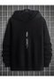 Black Oversize Chest Printed Hooded Swaet - 2